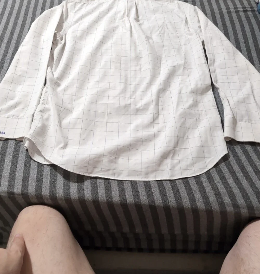 Banana Republic White Button-Up Shirt with Light Blue Windowpane L 16 16½ JAL